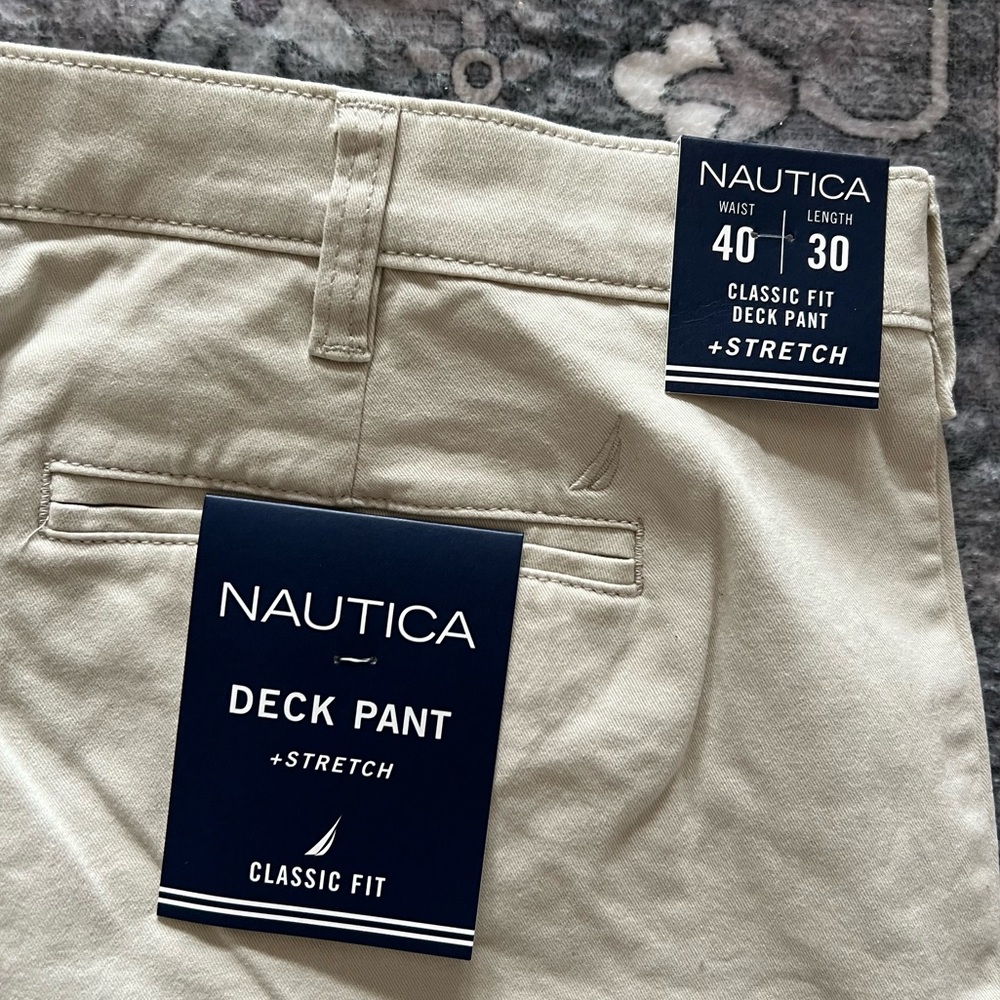 Nautica Cream Chino Pants Classic Style - Picture 2 of 5